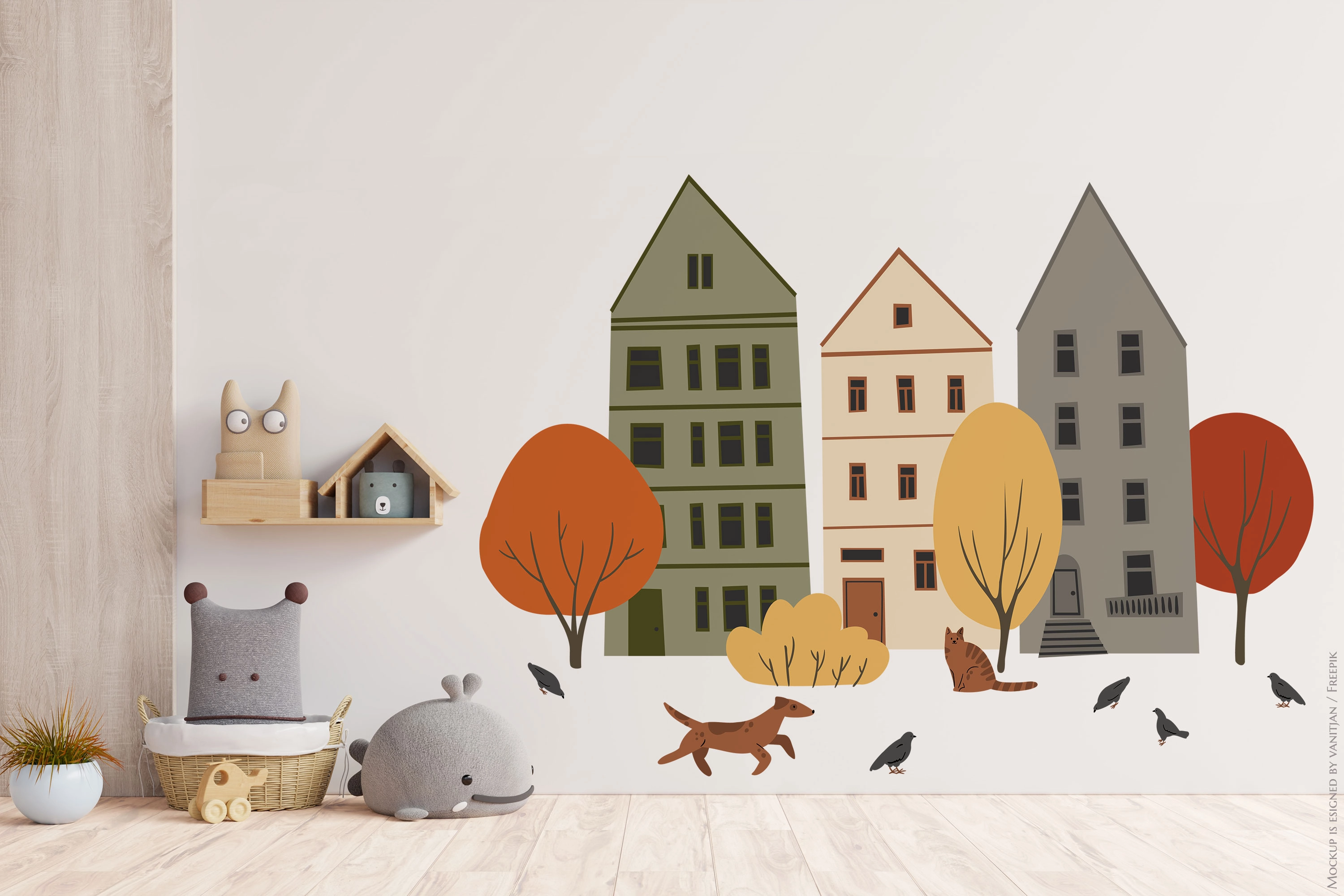 Набор осенних сцен с людьми и домами. Иллюстрации городской осени с персонажами - скриншот 8