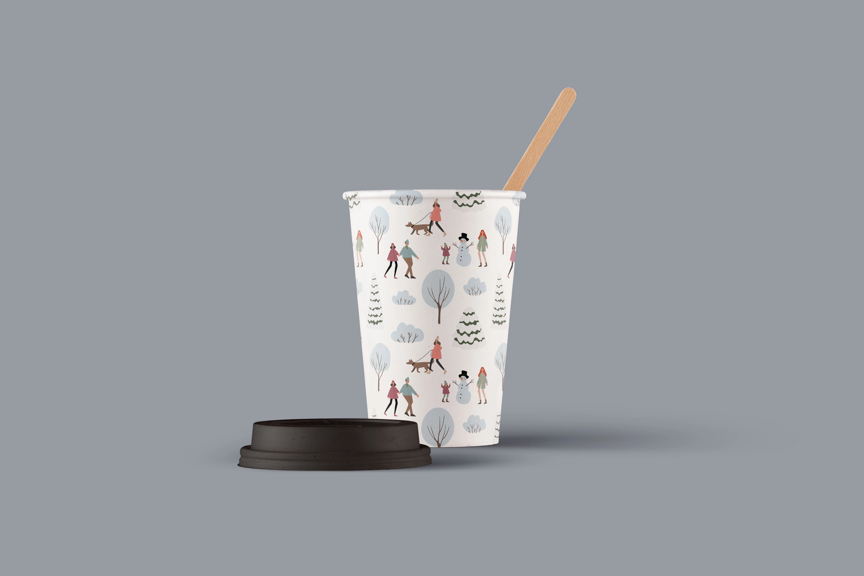 Коллекция новогодних бесшовных паттернов с зимними городскими сценами, праздничными людьми и рождественским декором для дизайнерских проектов - скриншот 6