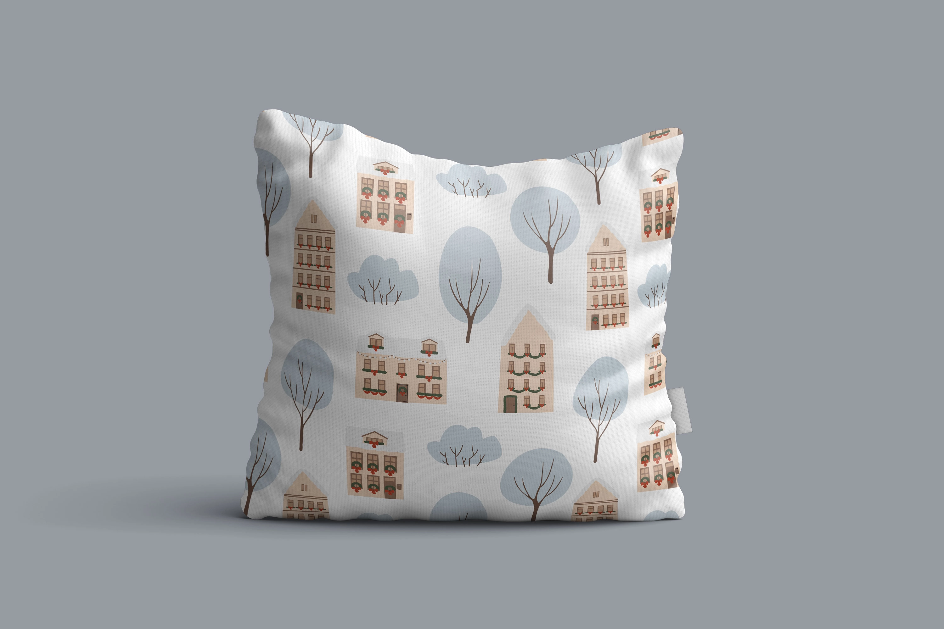 Коллекция новогодних бесшовных паттернов с зимними городскими сценами, праздничными людьми и рождественским декором для дизайнерских проектов - скриншот 8