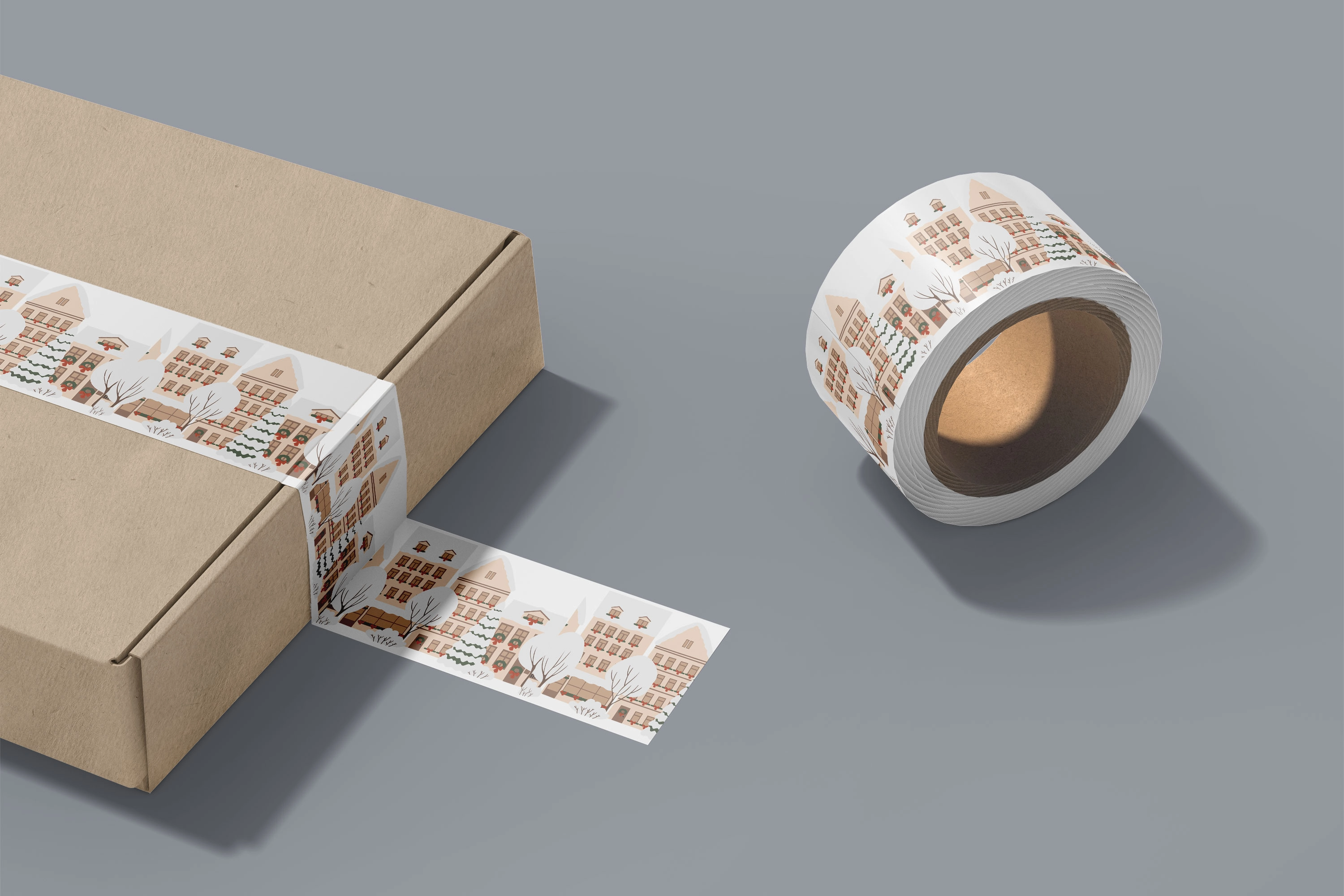 Коллекция зимних бесшовных бордюров с новогодними городскими сценами и лесными пейзажами - скриншот 2