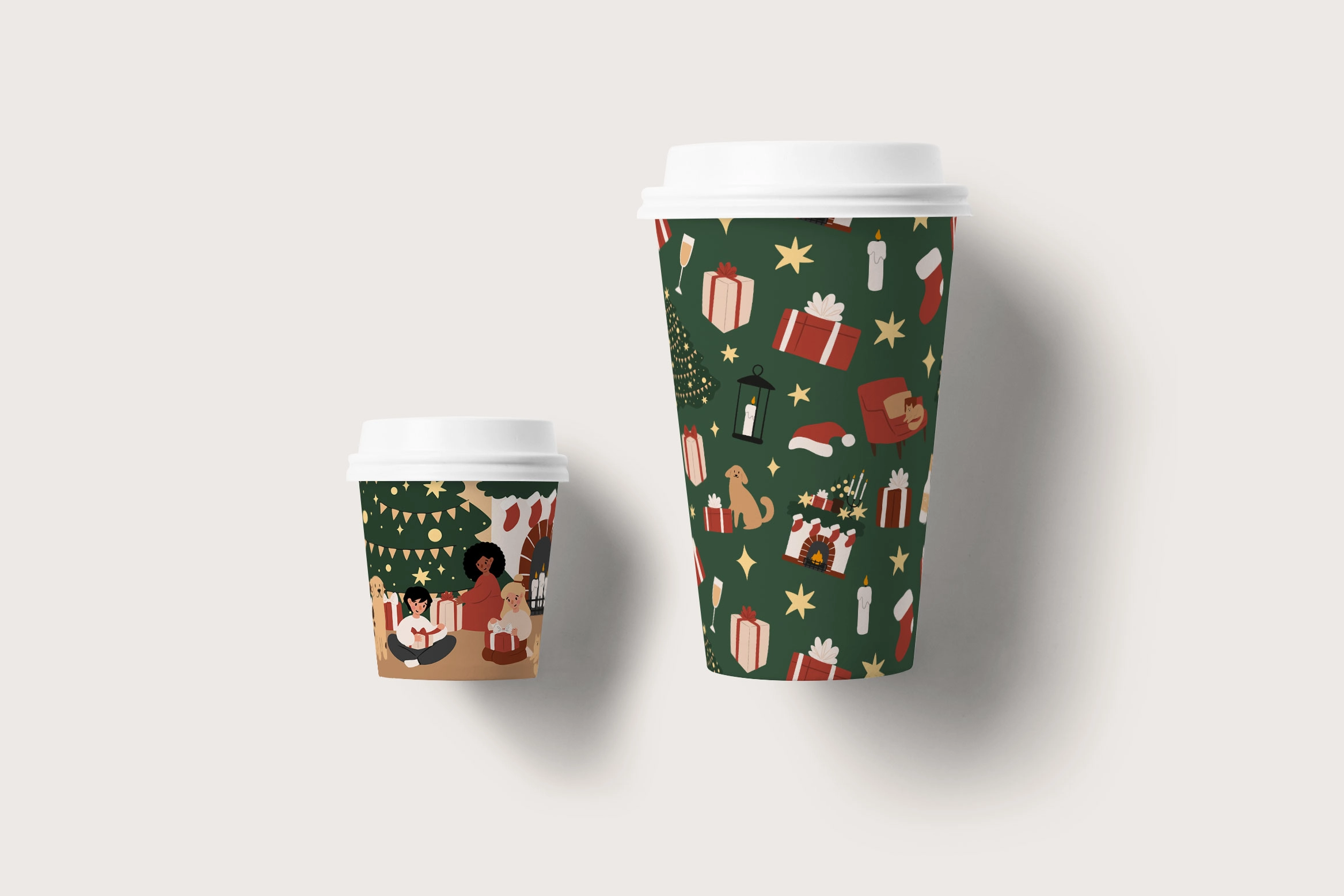 Коллекция новогодних паттернов с семьями, подарками и праздничными элементами - скриншот 3