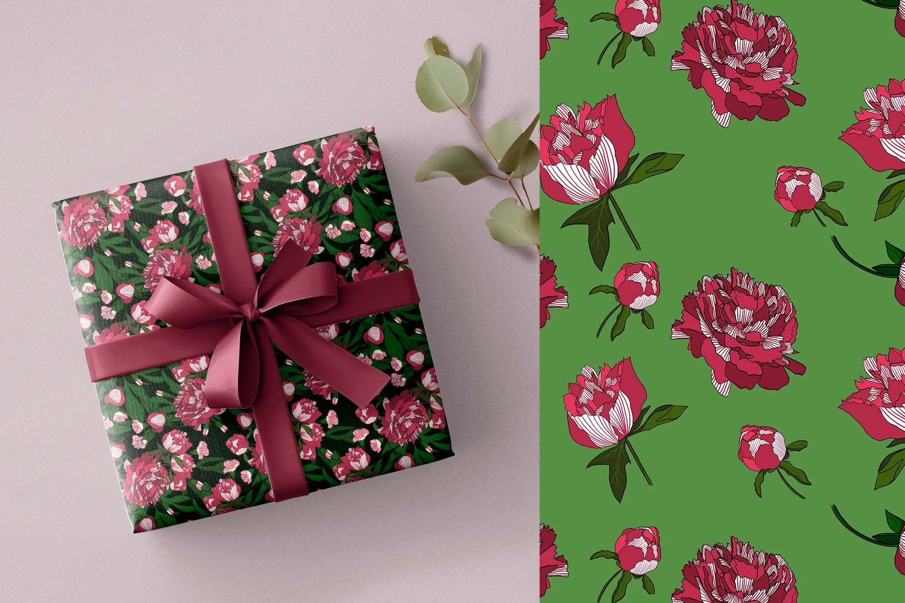 Пионы и клевер | Коллекция элементов и бесшовных паттернов - скриншот 2