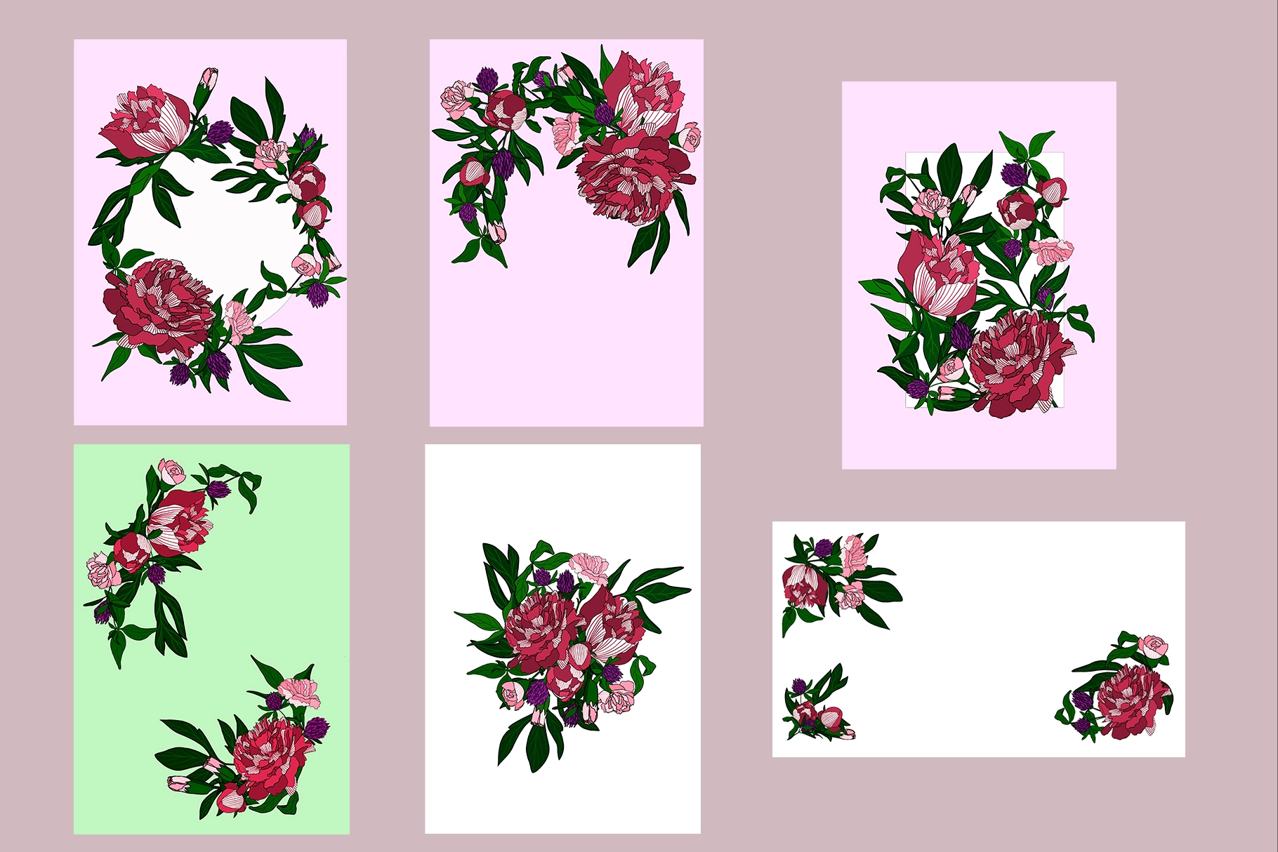 Пионы и клевер | Коллекция элементов и бесшовных паттернов - скриншот 6