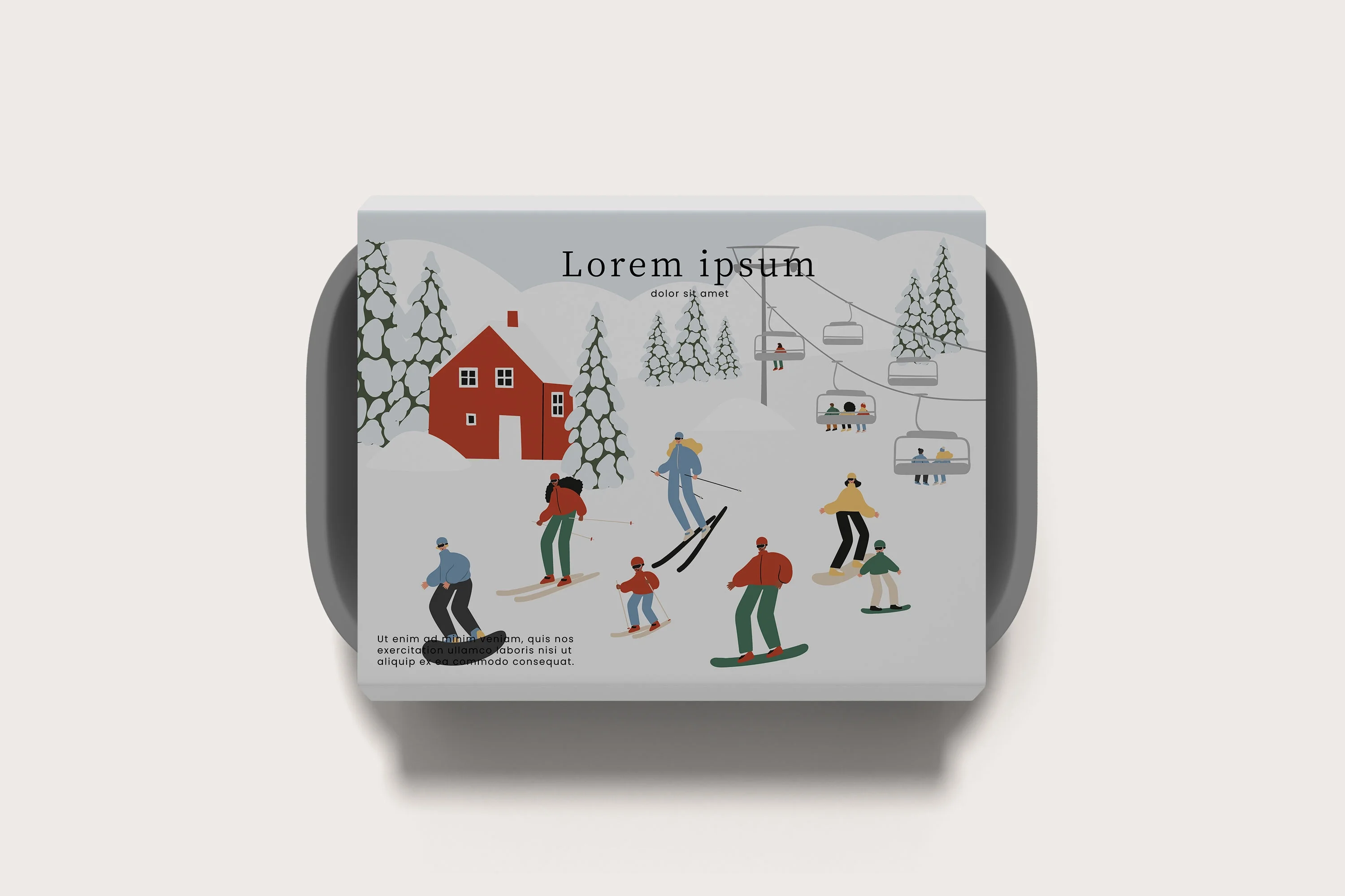 Набор иллюстраций с зимними активными развлечениями: катание на лыжах, сноуборде, коньках и санках в горах и лесу - скриншот 5