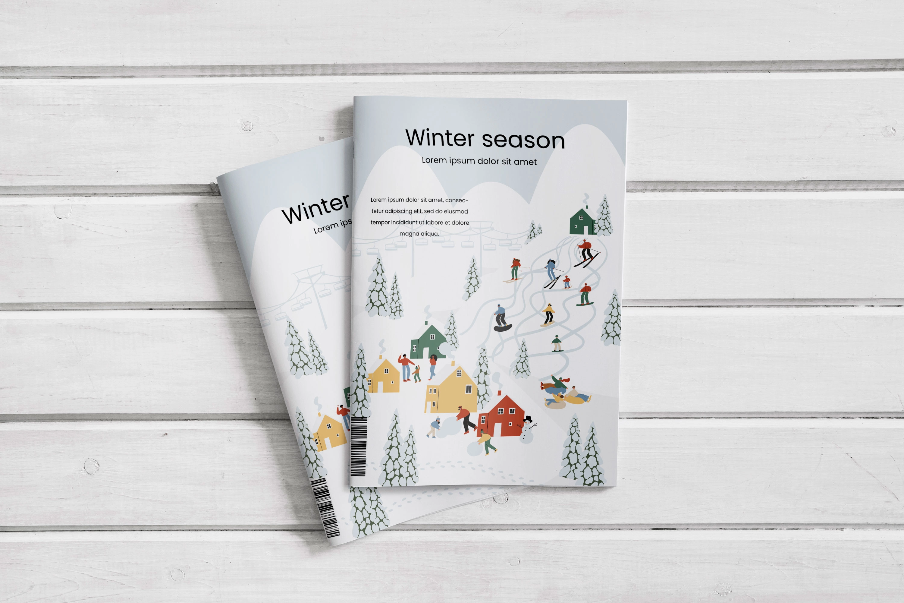 Набор иллюстраций с зимними активными развлечениями: катание на лыжах, сноуборде, коньках и санках в горах и лесу - скриншот 3