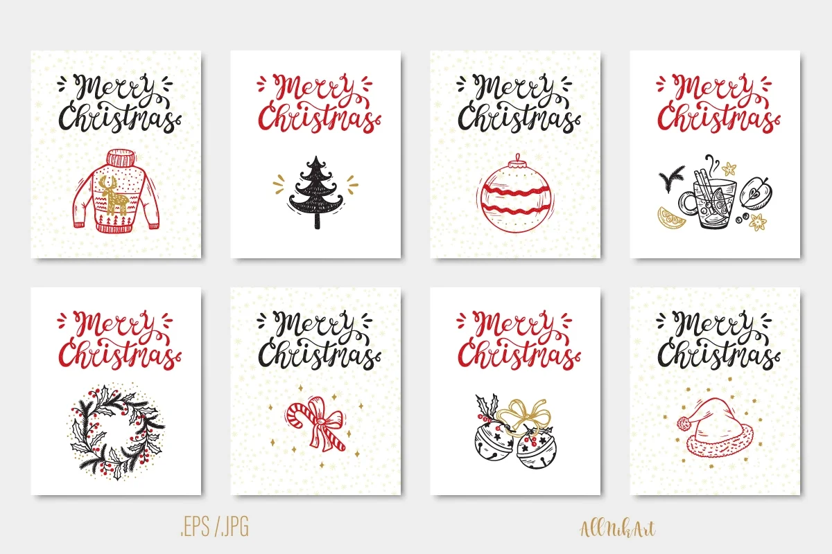 Рождество - векторный набор элементов и паттернов - скриншот 9