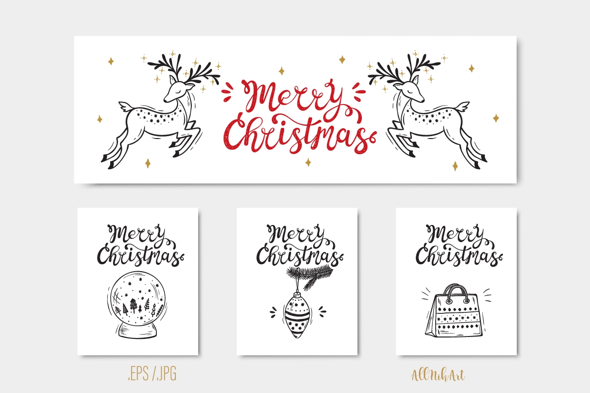 Рождество - векторный набор элементов и паттернов - скриншот 10