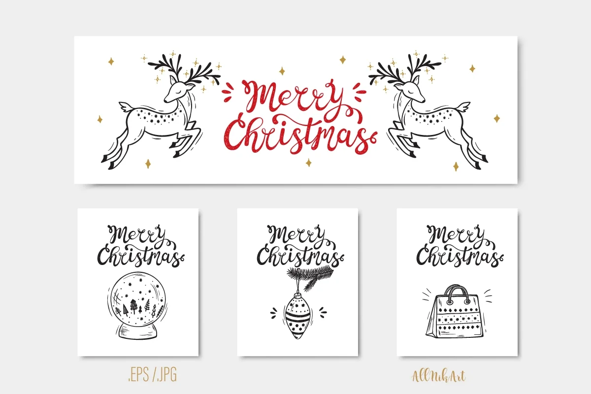 Рождество - векторный набор элементов и паттернов - скриншот 10