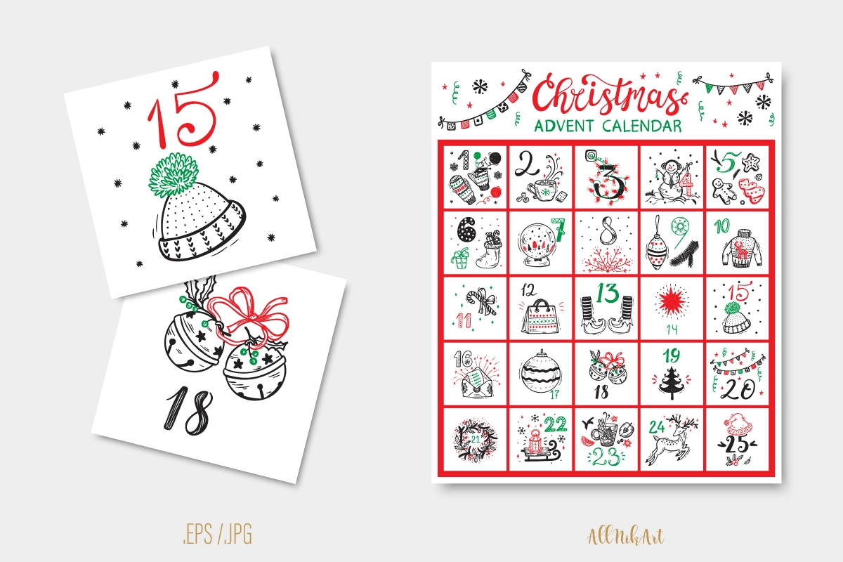 Рождество - векторный набор элементов и паттернов - скриншот 1