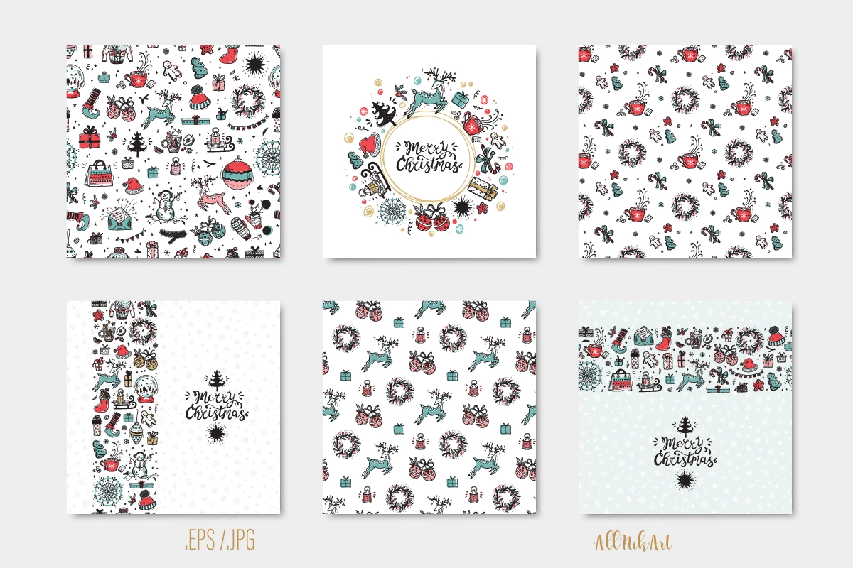 Рождество - векторный набор элементов и паттернов - скриншот 2