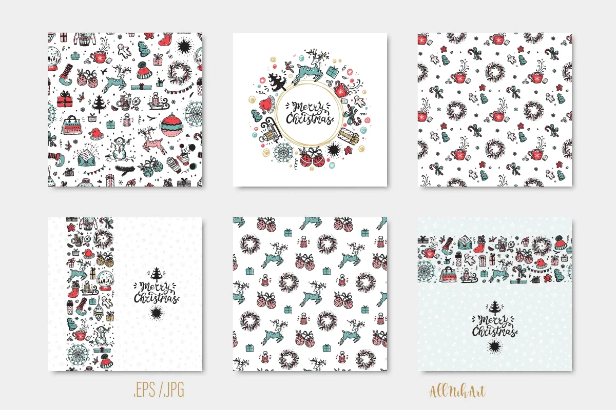 Рождество - векторный набор элементов и паттернов - скриншот 2