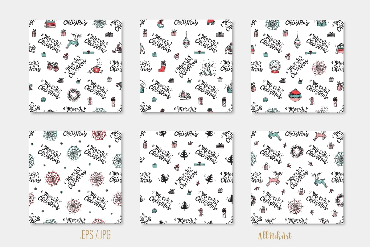 Рождество - векторный набор элементов и паттернов - скриншот 3