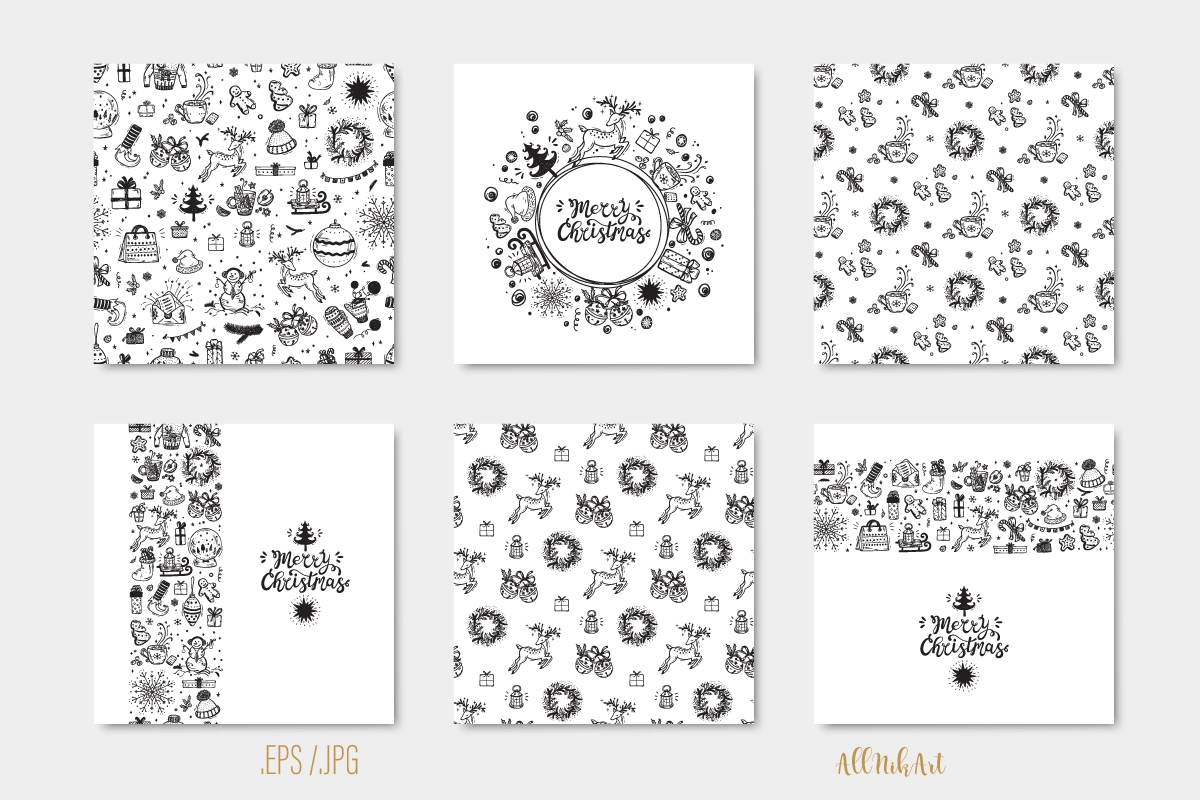 Рождество - векторный набор элементов и паттернов - скриншот 5
