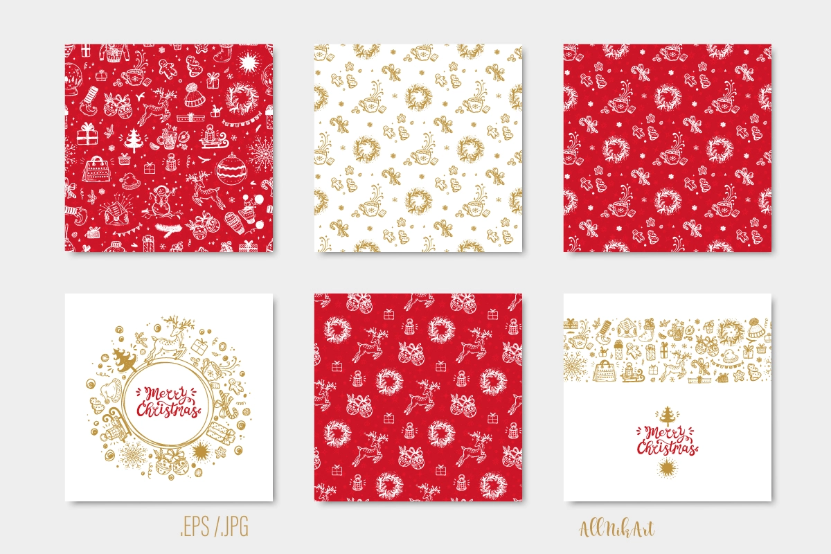 Рождество - векторный набор элементов и паттернов - скриншот 6