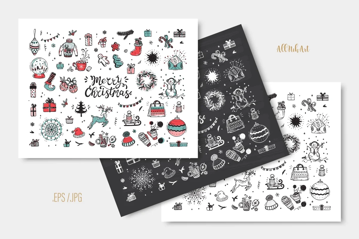 Рождество - векторный набор элементов и паттернов - скриншот 7