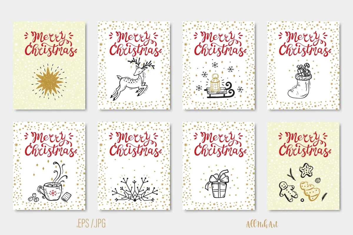 Рождество - векторный набор элементов и паттернов - скриншот 8