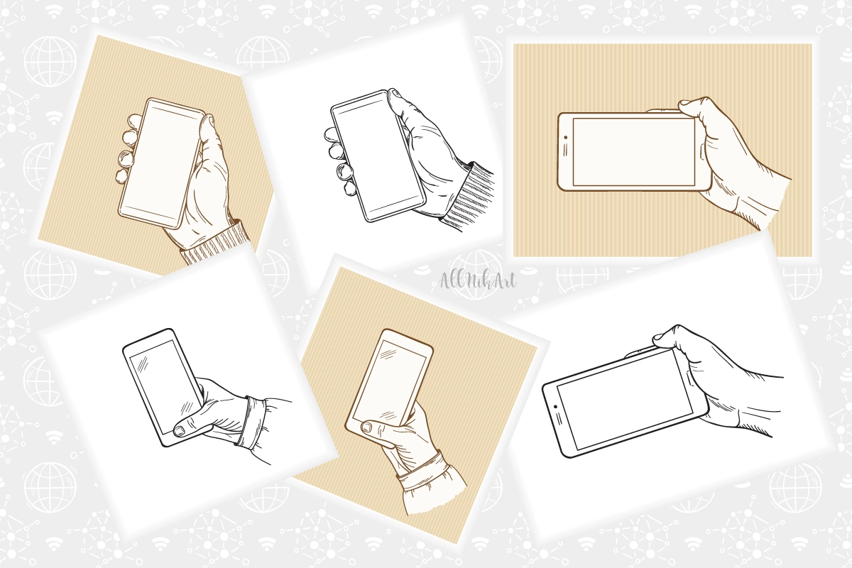 Мокапы смартфона в руке. Векторный набор - скриншот 1