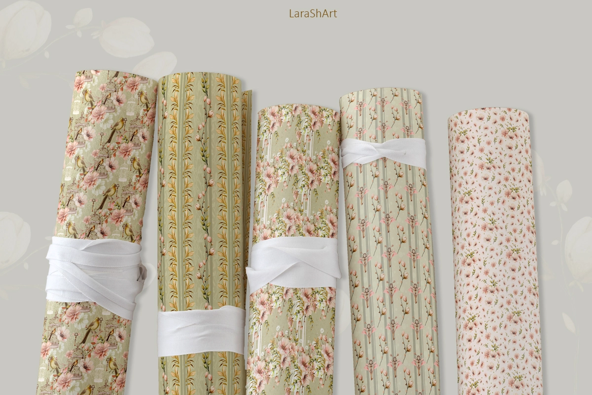 Набор бесшовных паттернов «Винтажные цветы" - скриншот 1