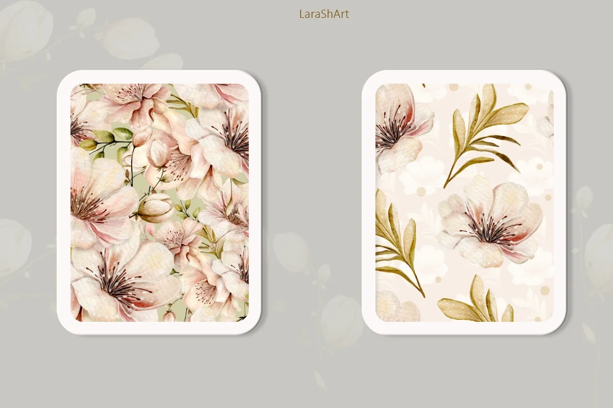 Набор бесшовных паттернов «Винтажные цветы" - скриншот 2