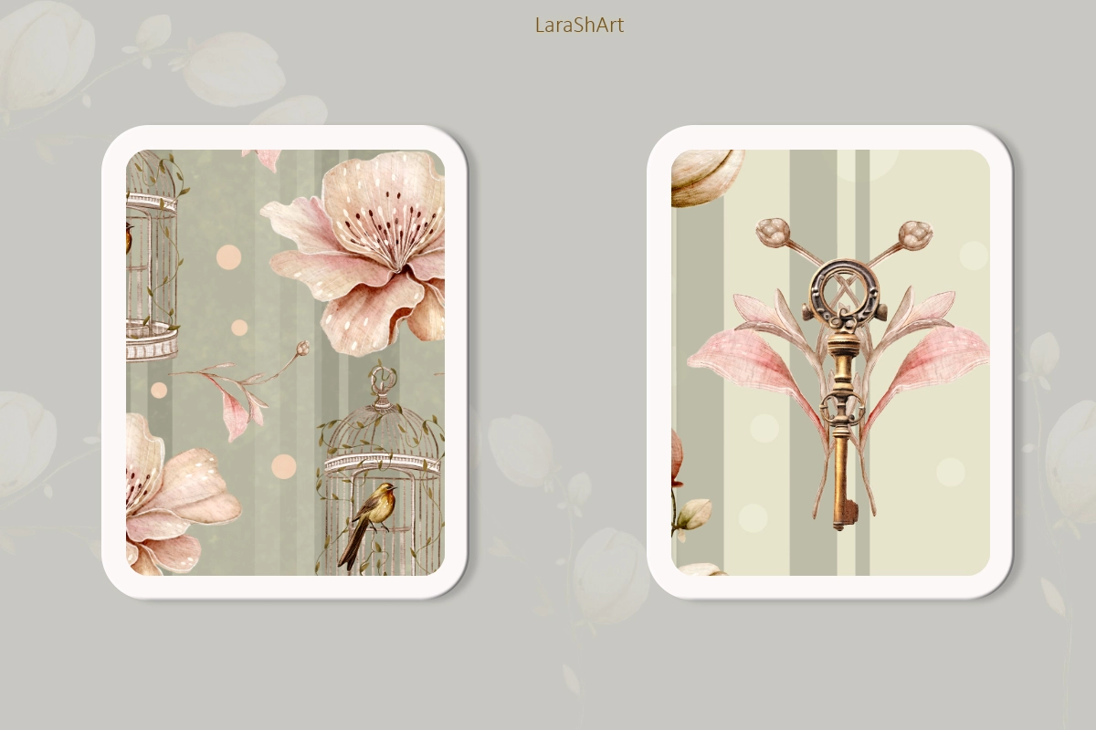 Набор бесшовных паттернов «Винтажные цветы" - скриншот 4