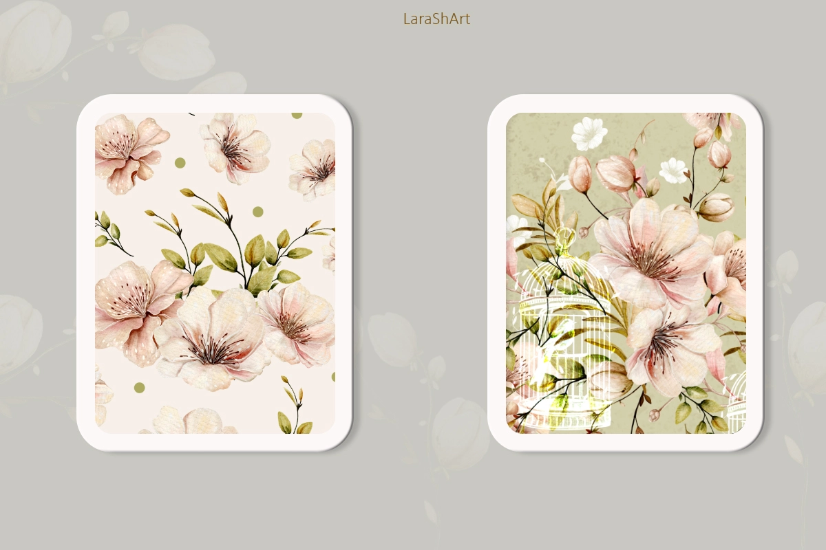 Набор бесшовных паттернов «Винтажные цветы" - скриншот 5