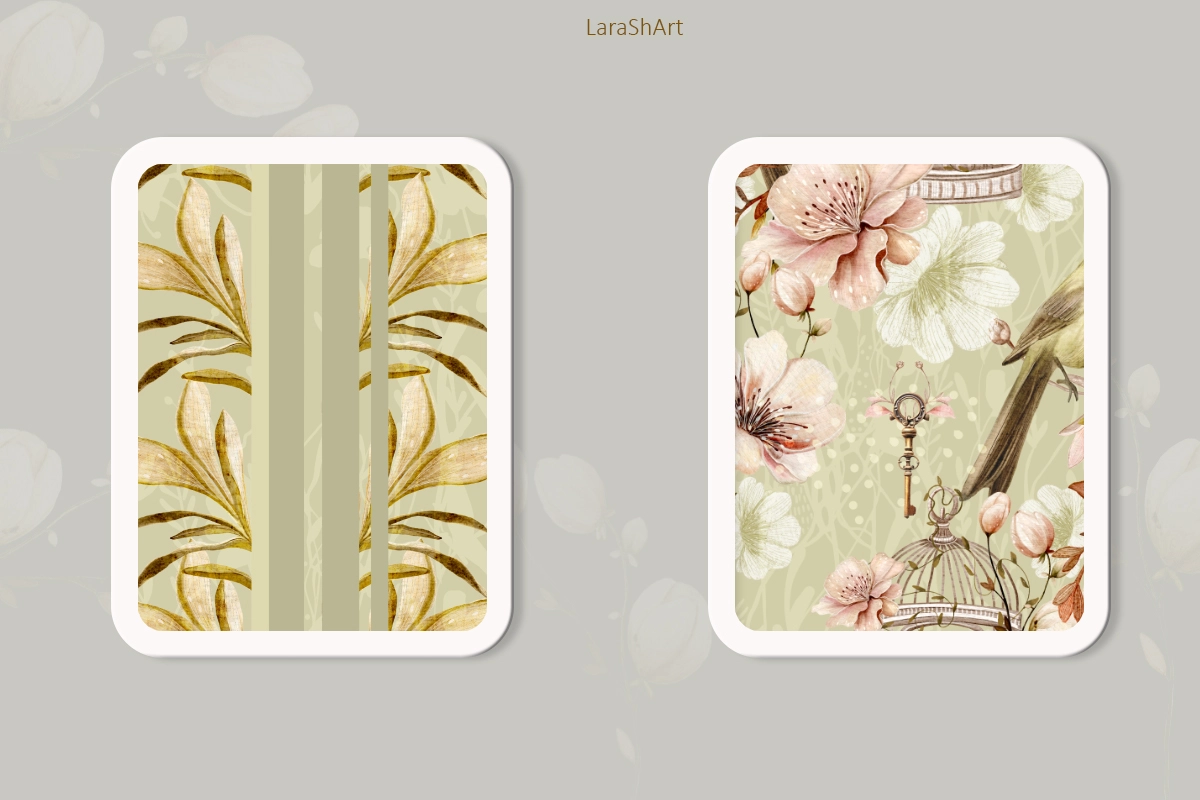 Набор бесшовных паттернов «Винтажные цветы" - скриншот 6