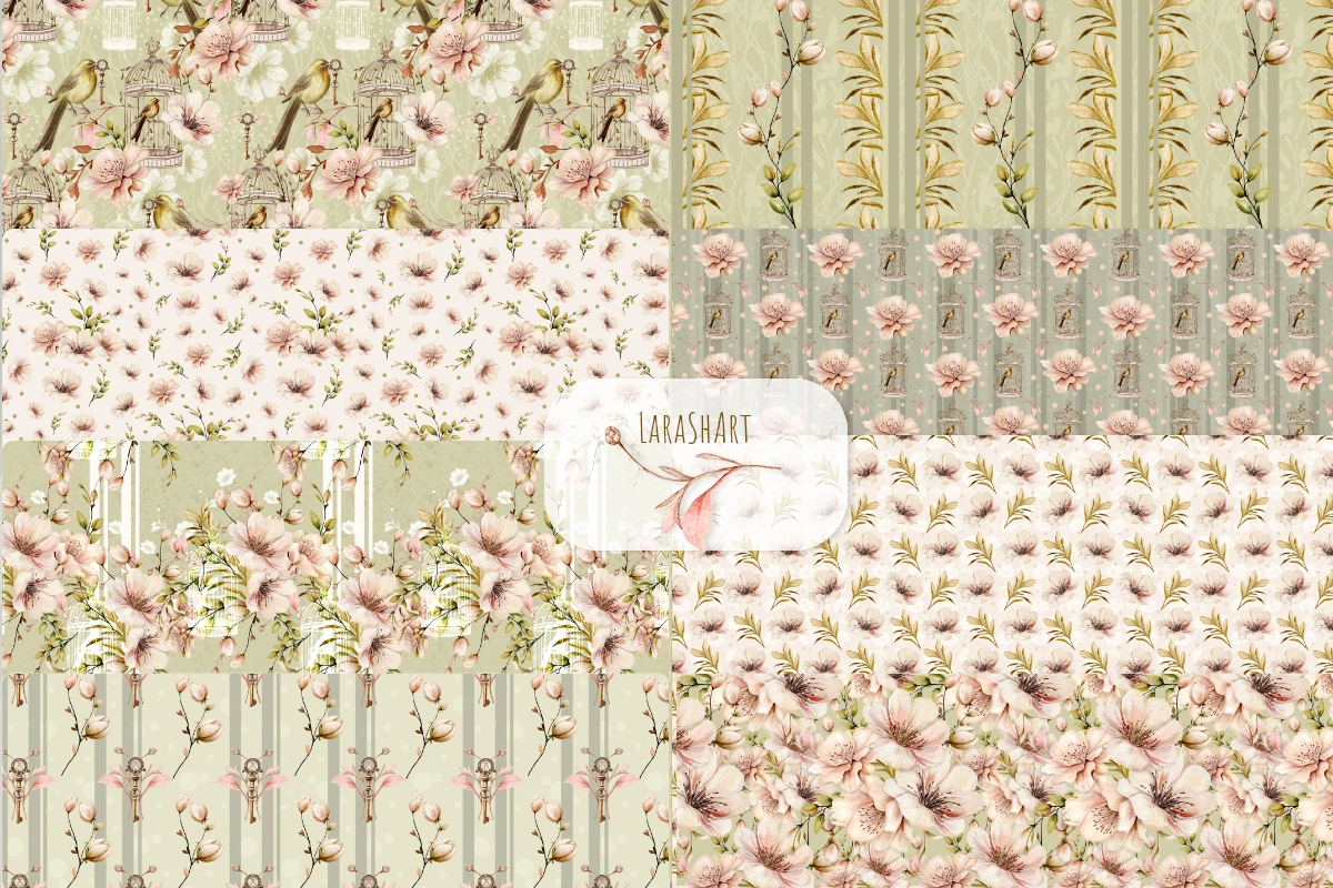 Набор бесшовных паттернов «Винтажные цветы" - скриншот 7