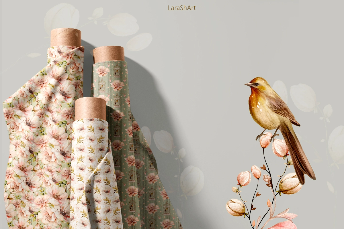 Набор бесшовных паттернов «Винтажные цветы" - скриншот 8