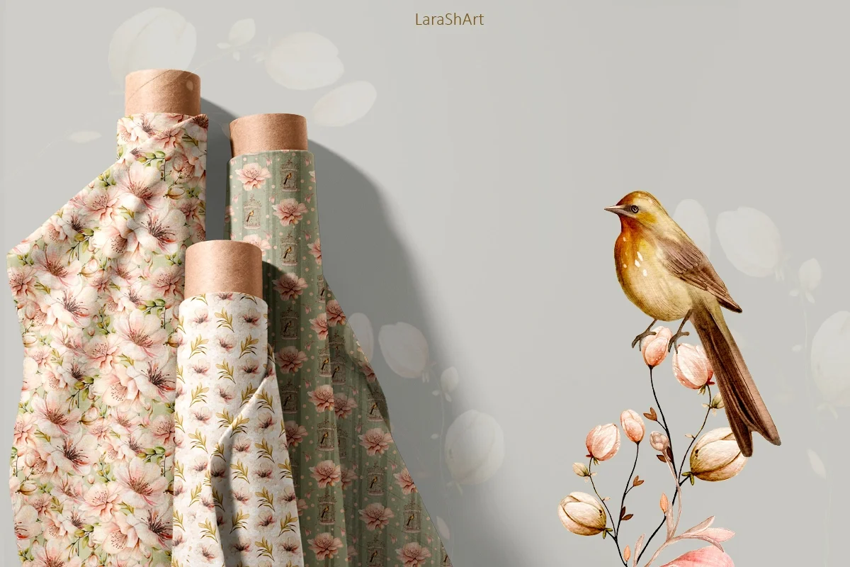 Набор бесшовных паттернов «Винтажные цветы" - скриншот 8