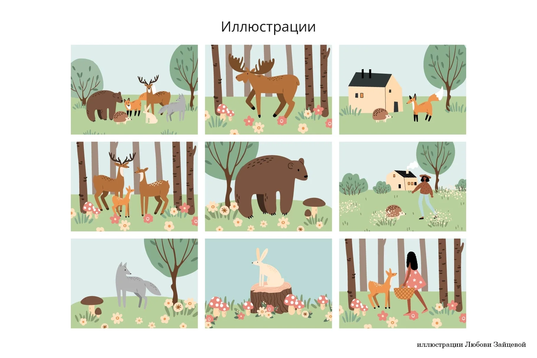 Лесная история. Набор лесных иллюстраций с персонажами и животными. Коллекция включает готовые сцены, отдельные элементы, фоны и паттерны. - скриншот 3