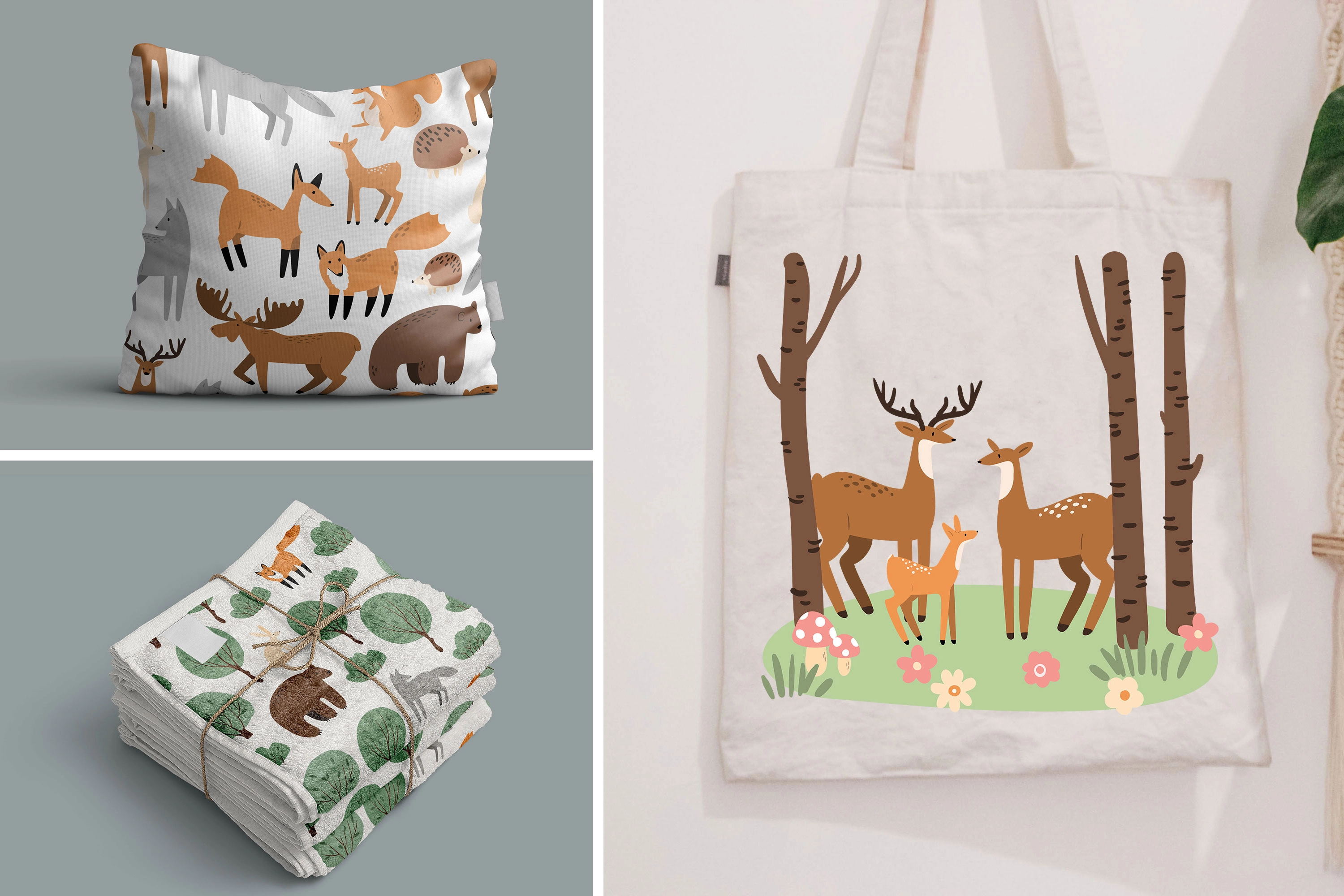 Лесная история. Набор лесных иллюстраций с персонажами и животными. Коллекция включает готовые сцены, отдельные элементы, фоны и паттерны. - скриншот 7