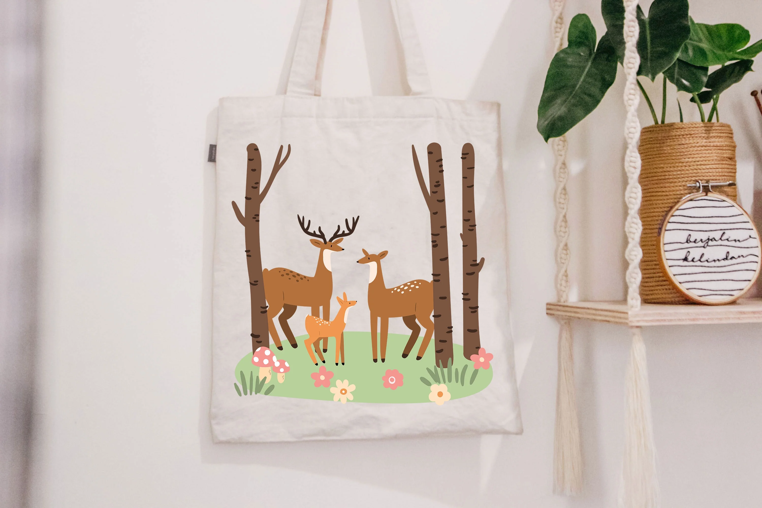 Набор иллюстраций с волшебными лесными домиками, животными и девушками в природном окружении - скриншот 6