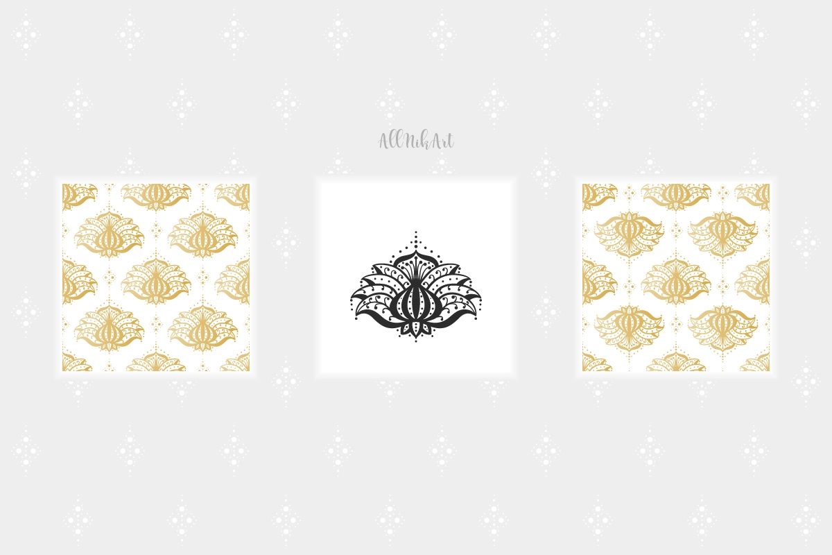 Цветы Лотоса - Векторный набор паттернов и элементов - скриншот 1