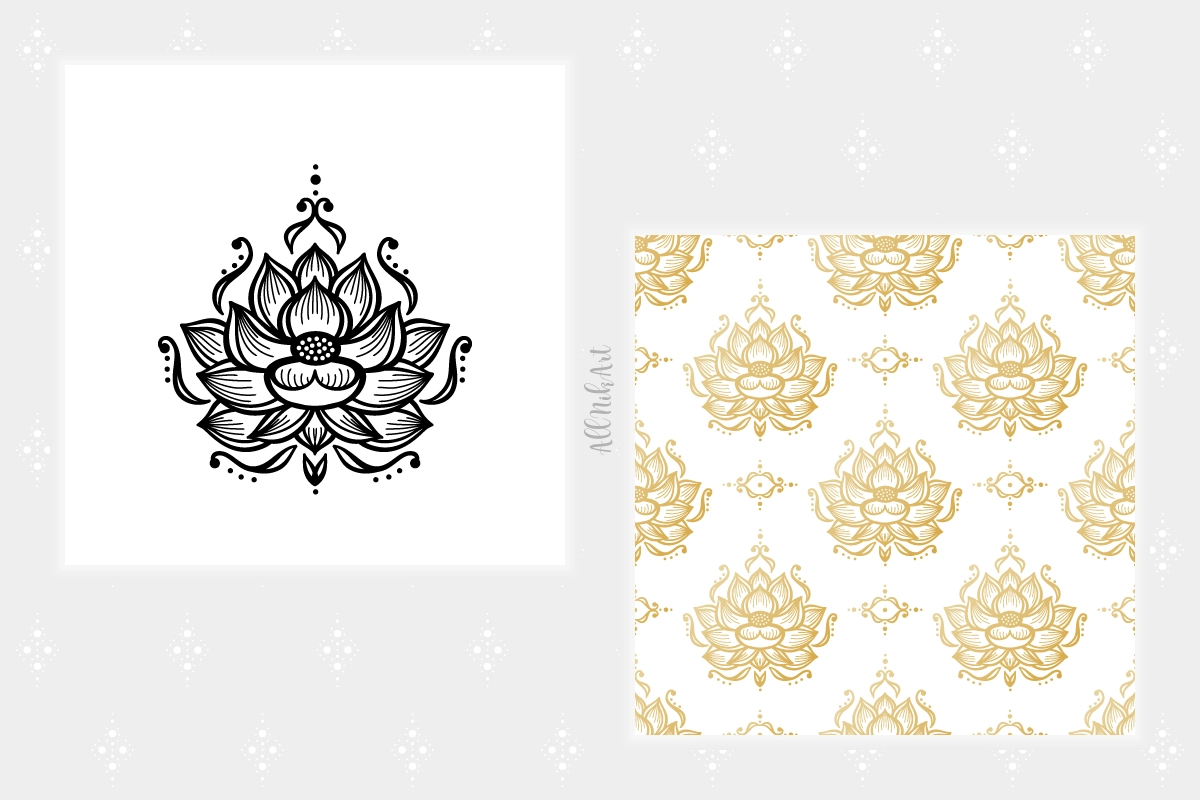 Цветы Лотоса - Векторный набор паттернов и элементов - скриншот 5