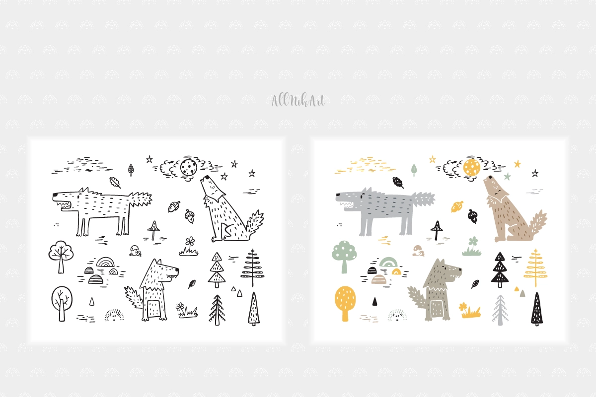 Волки - Детские векторные иллюстрации и паттерны - скриншот 5