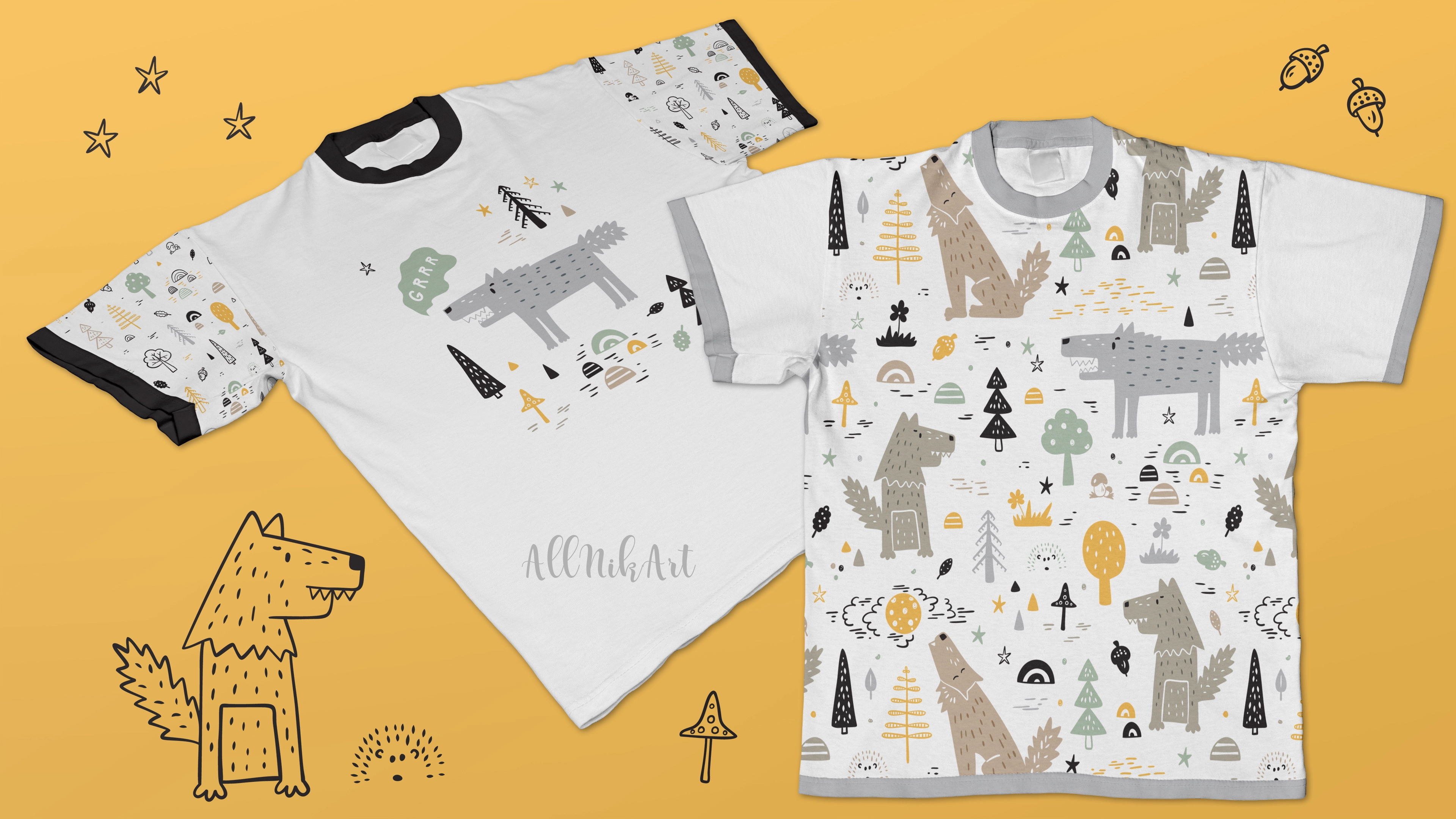 Волки - Детские векторные иллюстрации и паттерны - скриншот 1