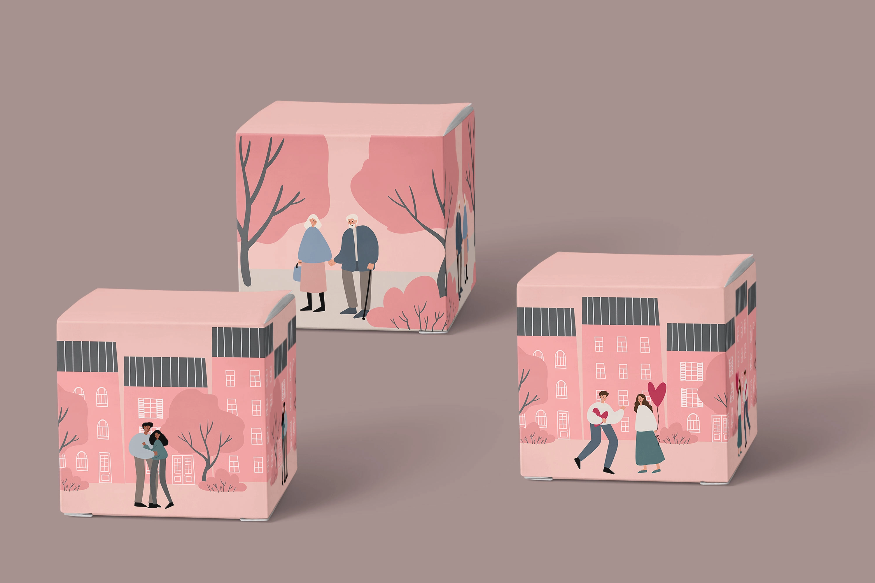 Набор иллюстраций с влюблёнными парами на улицах города и в парках - скриншот 5