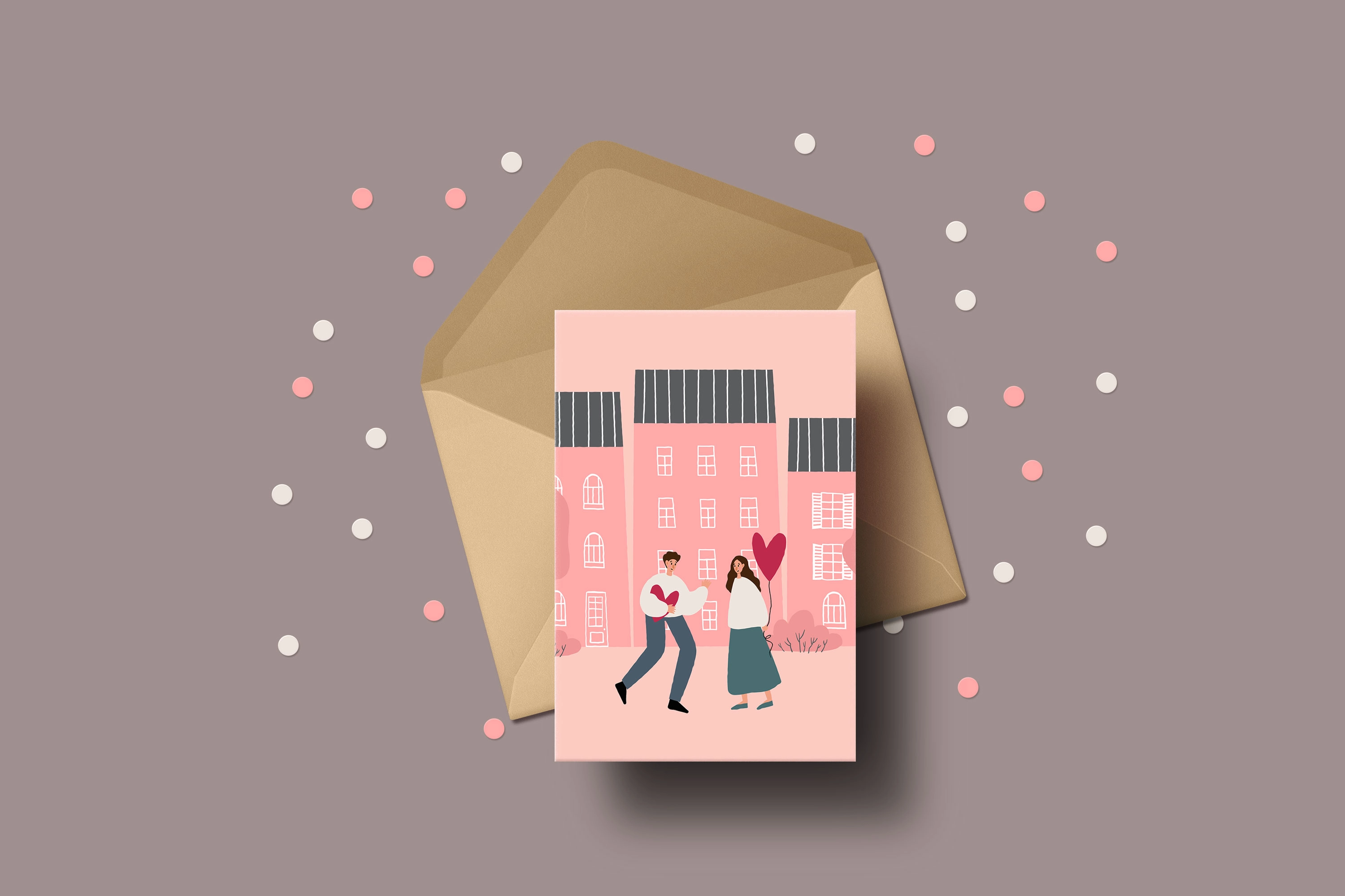 Набор иллюстраций с влюблёнными парами на улицах города и в парках - скриншот 7