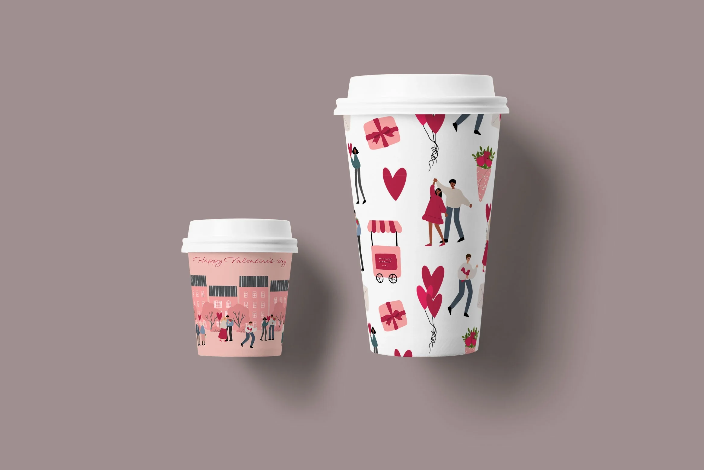 Набор бесшовных паттернов ко Дню влюблённых с сердцами и влюбленными парами - скриншот 4