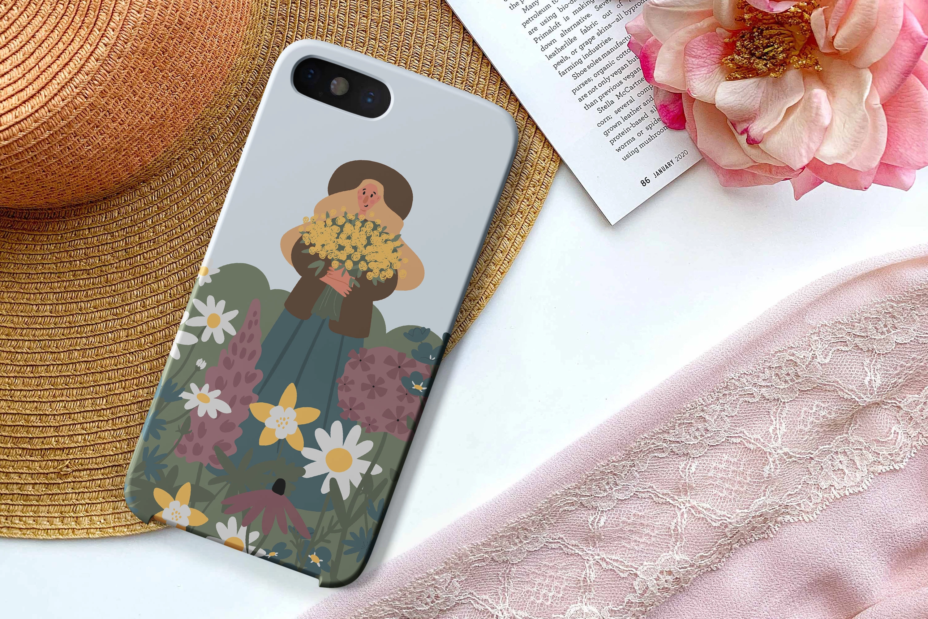 Коллекция иллюстраций с девушками разных национальностей в цветущем лугу - скриншот 5