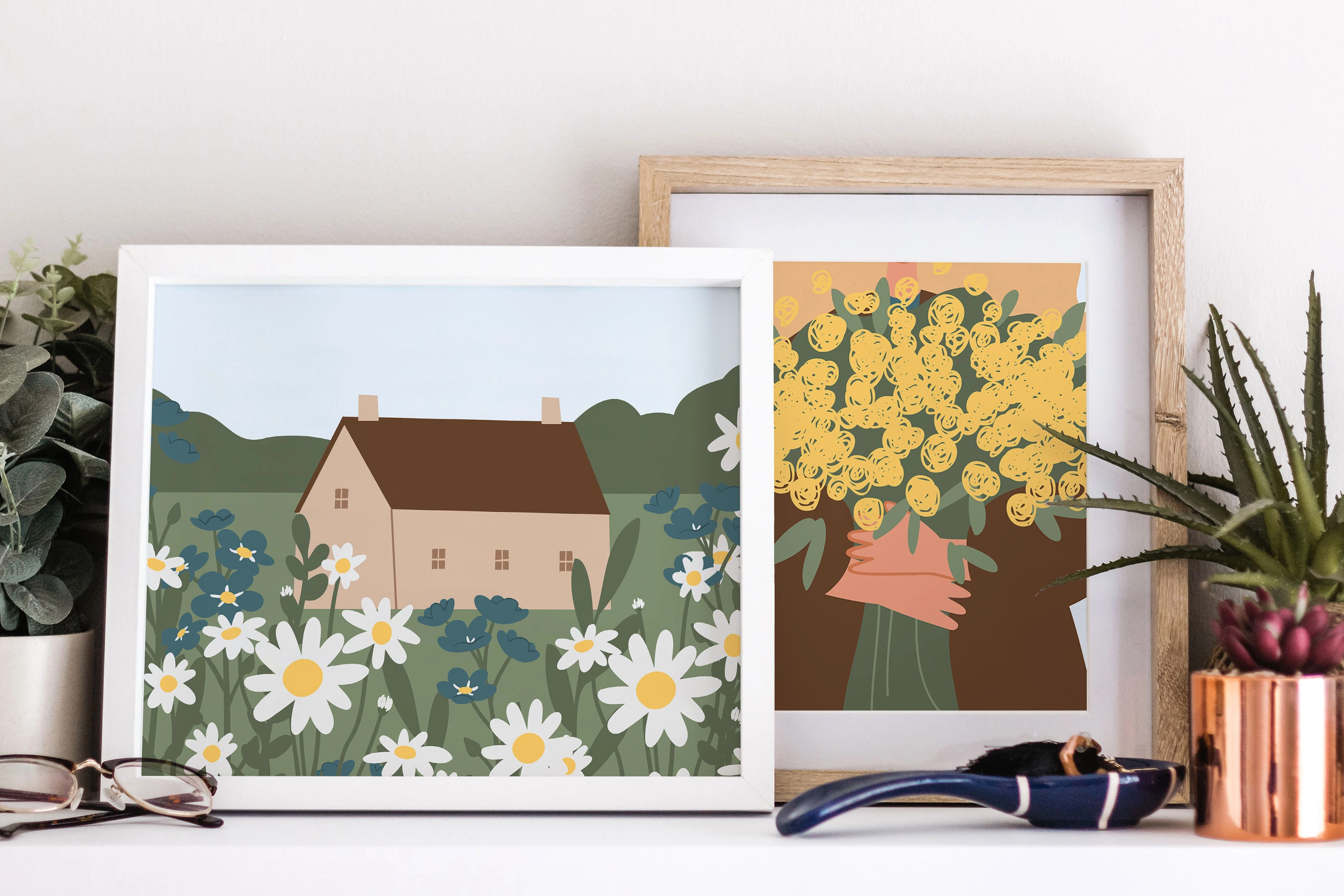 Коллекция иллюстраций с девушками разных национальностей в цветущем лугу - скриншот 6