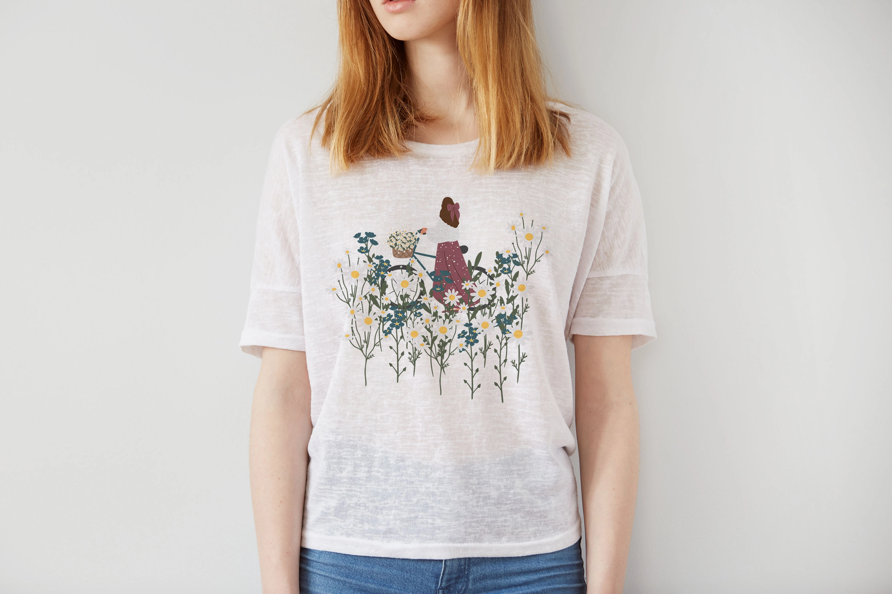 Коллекция иллюстраций с девушками разных национальностей, домиками и цветущим лугом - скриншот 5