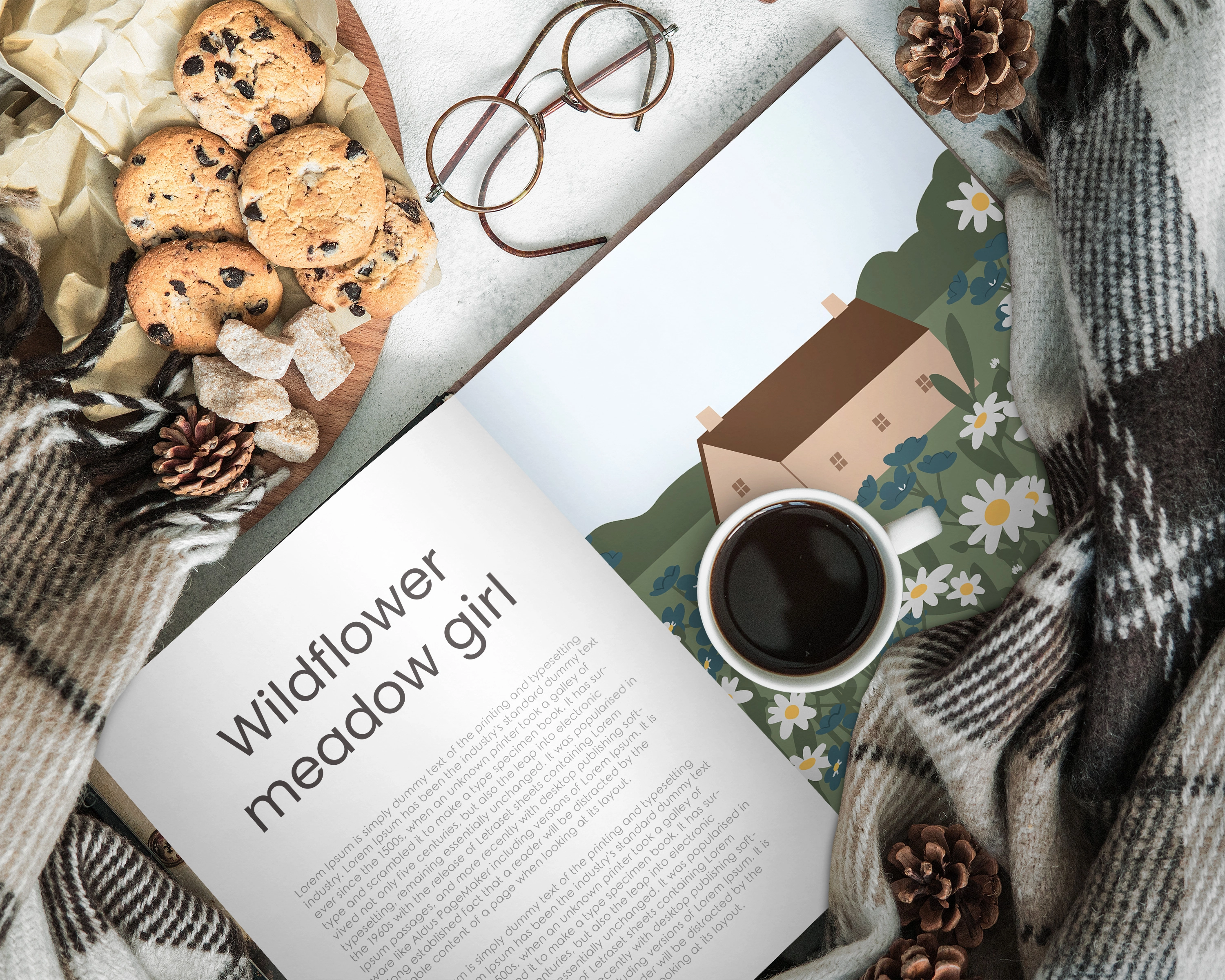 Коллекция иллюстраций с девушками разных национальностей, домиками и цветущим лугом - скриншот 6