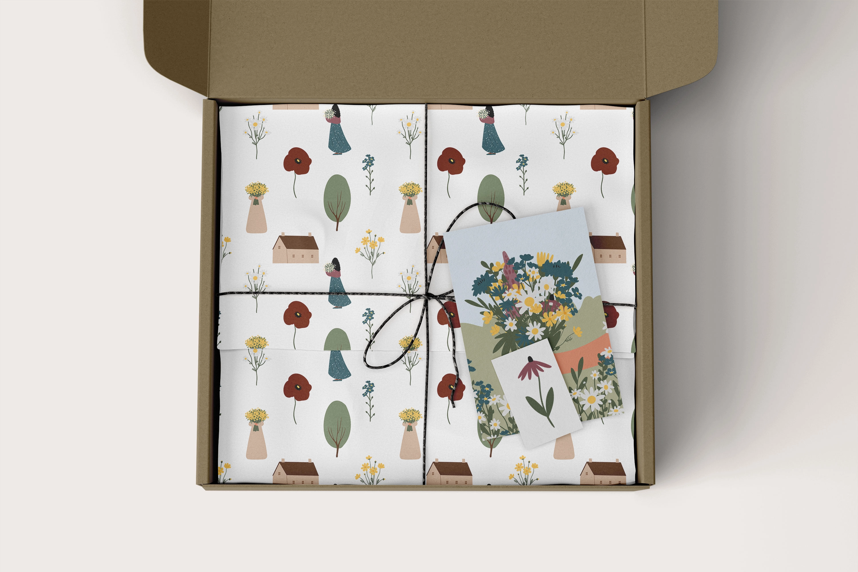 Коллекция бесшовных узоров с полевыми цветами и девушками в стиле коттеджкор - скриншот 2