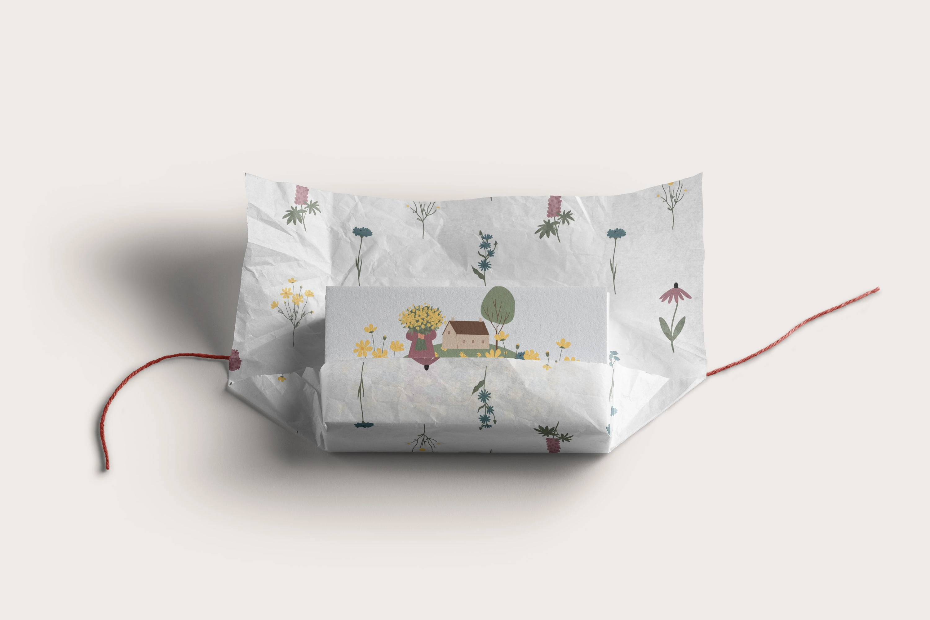 Коллекция бесшовных узоров с полевыми цветами и девушками в стиле коттеджкор - скриншот 4