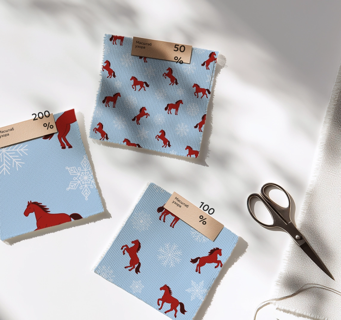 Новогодний паттерн с красными лошадками на голубом фоне - скриншот 5