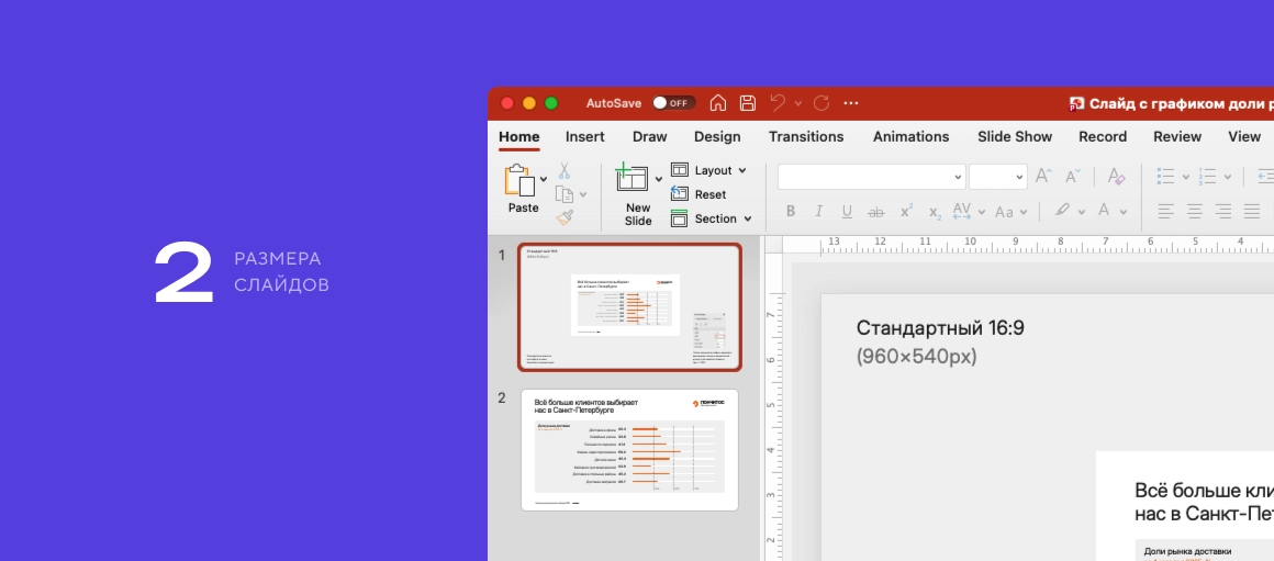 Слайд с графиком доли рынка. Готовый шаблон для PowerPoint - скриншот 2
