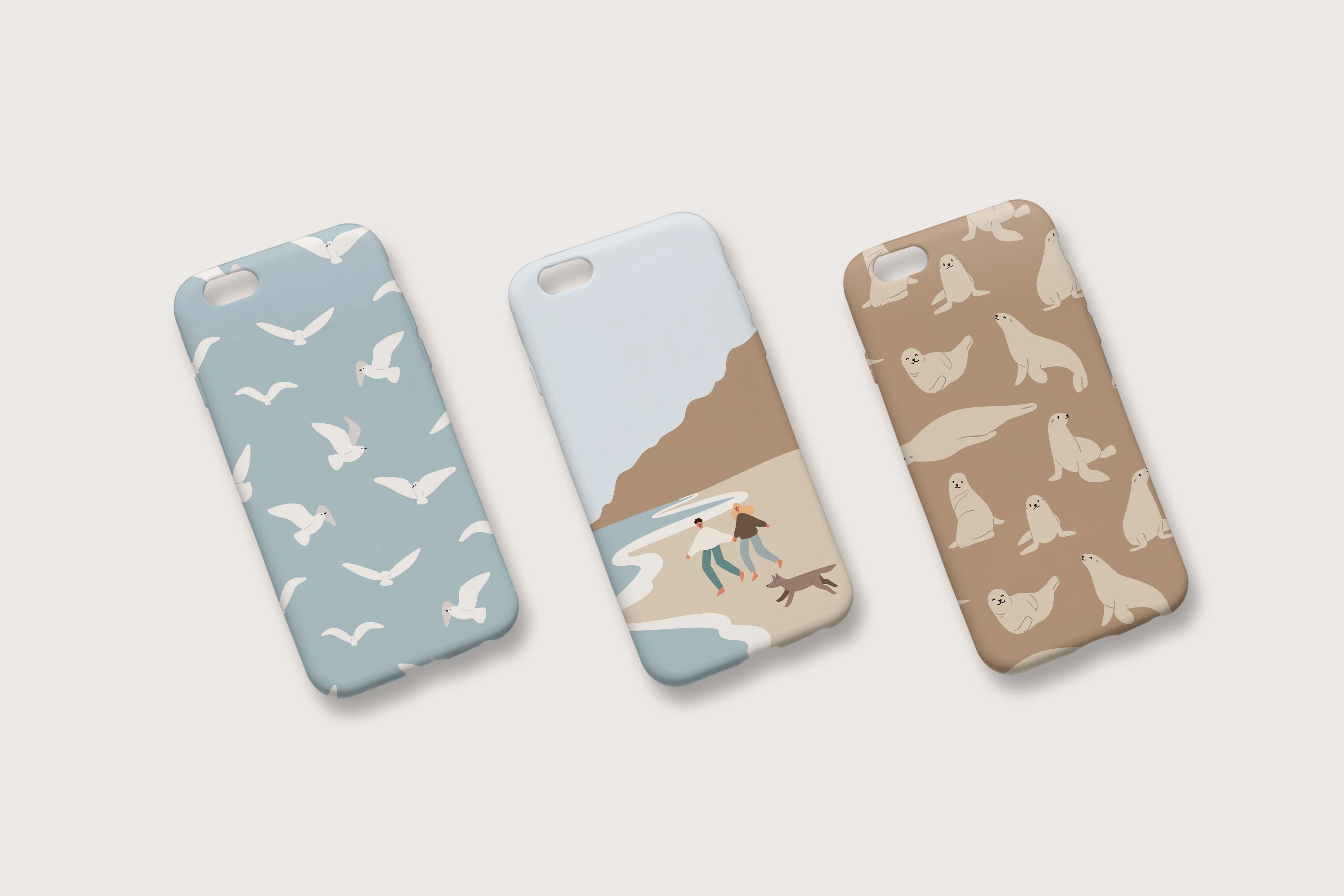 Коллекция бесшовных паттернов с морскими обитателями и девушками на побережье - скриншот 4