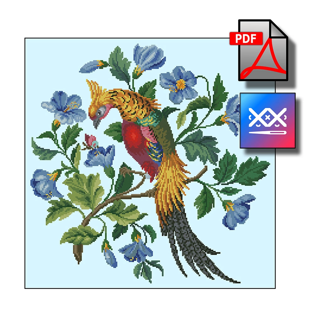 "Золотистый фазан" восстановленная старинная схема вышивки - превью главного изображения