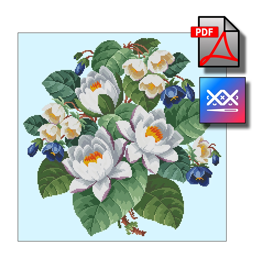 "Кувшинки" восстановленная старинная схема вышивки - превью главного изображения